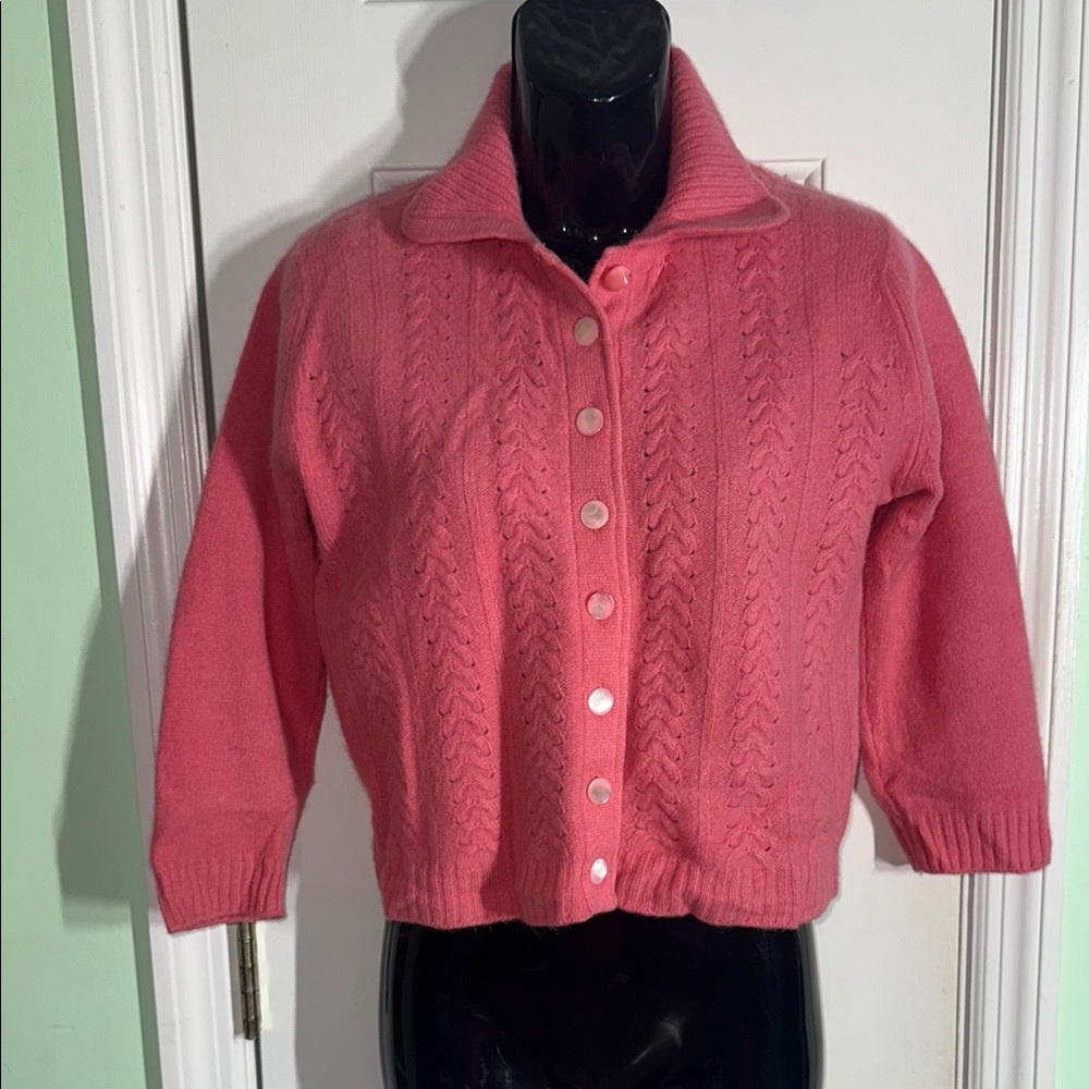 Elliot Pink Vintage Full Fashioned Fur Blend Lambs Wool Angora Rabbit Cardigan